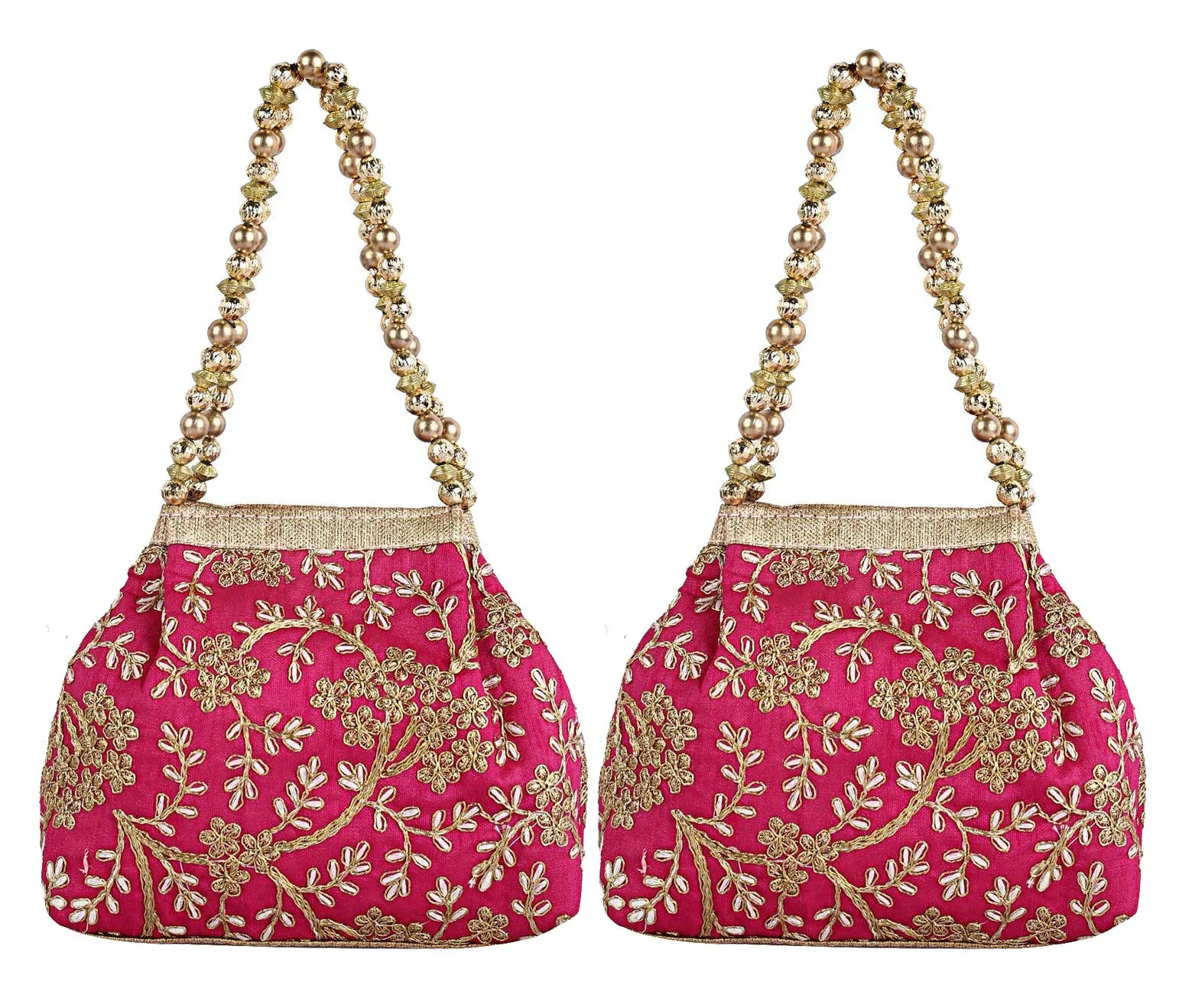 Kuber Industries 2 Pieces Polyester Embroidered Woman Potli Bag, Pink - CTKTC31393