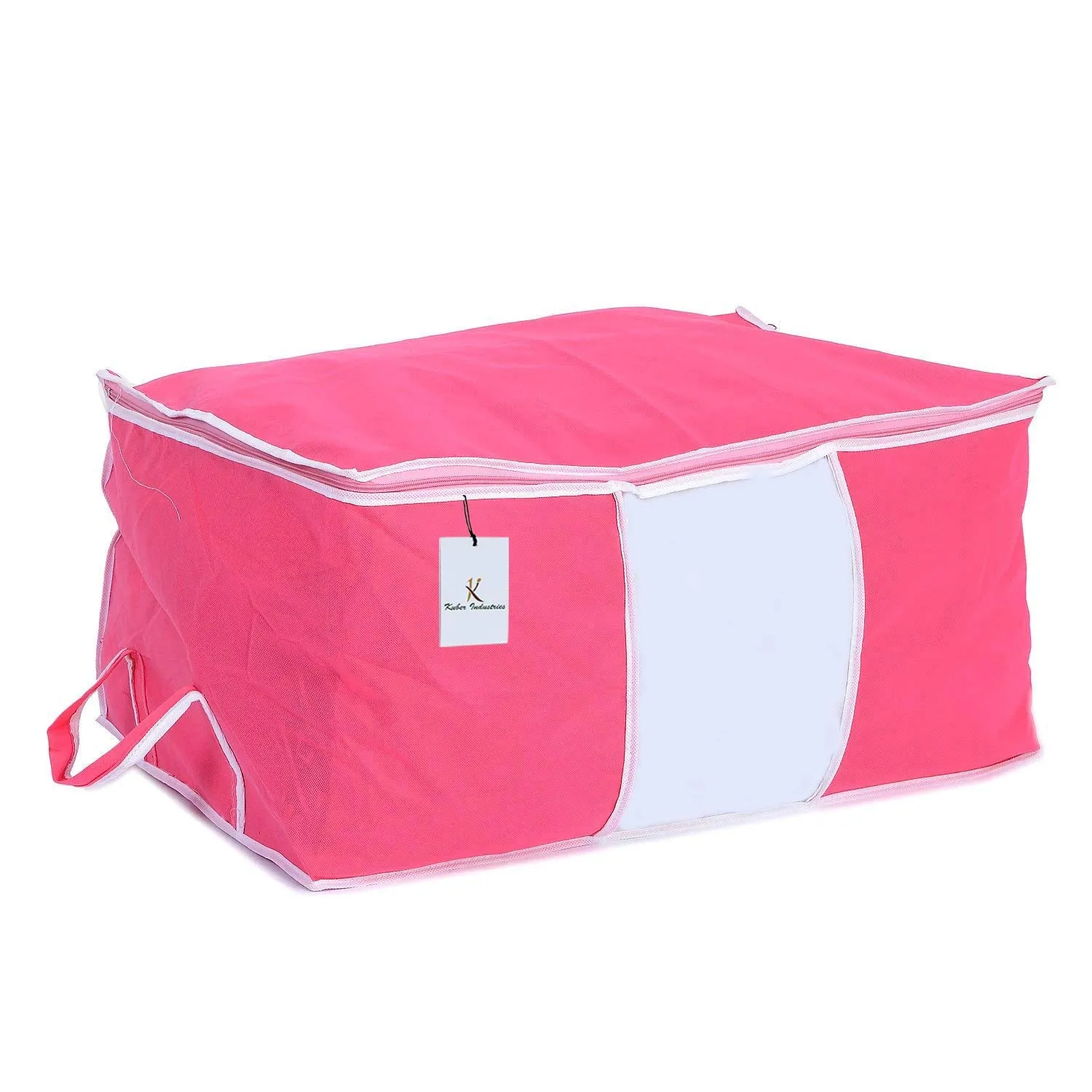 Kuber Industries 6 Pieces Non Woven Underbed Storage Organiser Set Grey & Pink, Standard (UNDBGP03)