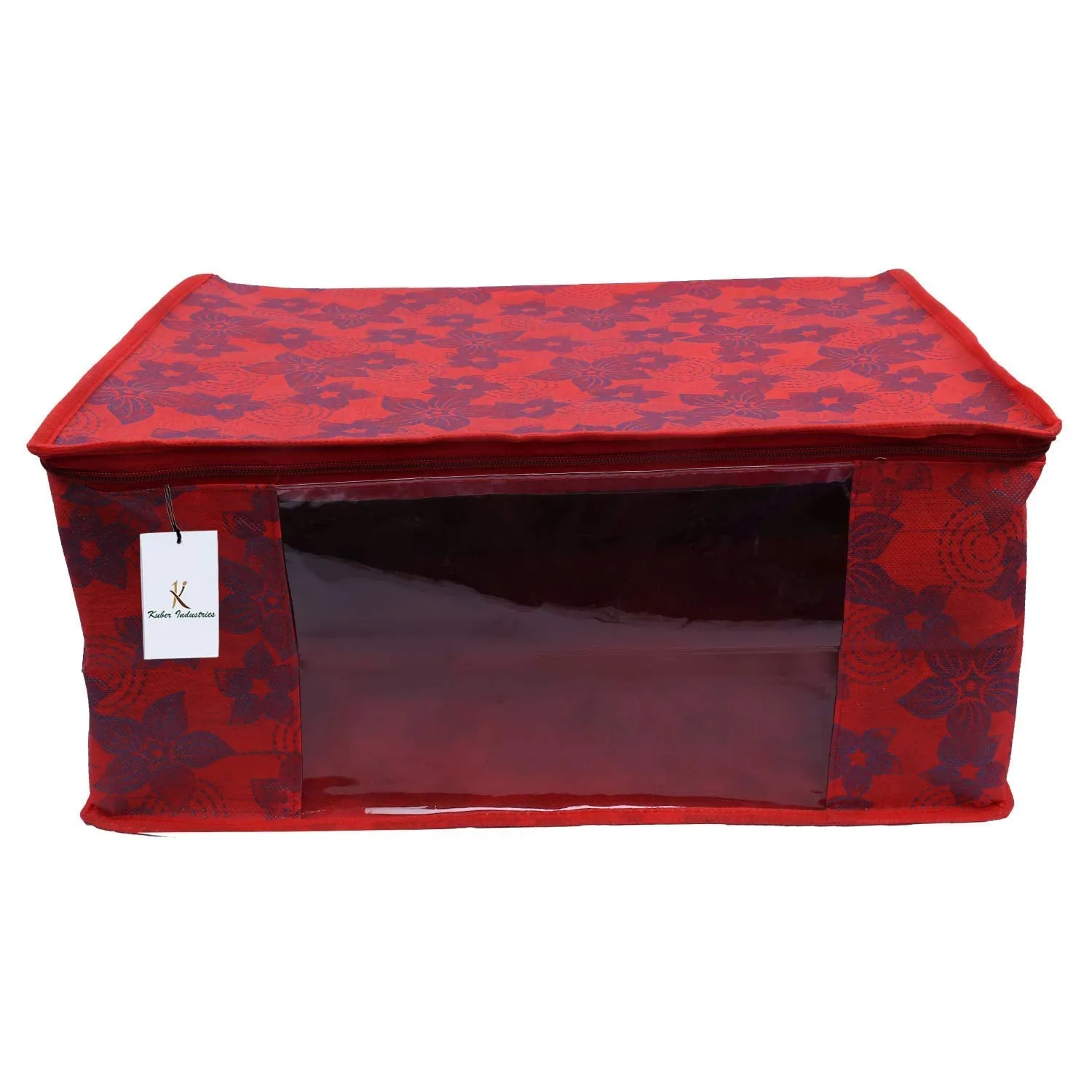 Kuber Industries Bandhani Design 3 Piece Cotton Saree Cover/Wardrobe Storage Organizer (Red) -CTKTC039016