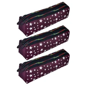 Kuber Industries Pencil Pouch|Rexine Stationary Pouch|Pencil Utility Pouch|School Pencil Case for Kids|Pen-Pencil Box for Kids|2 Zipper Pencil Organizer|Star Pencil Pouch|Pack of 2|Maroon