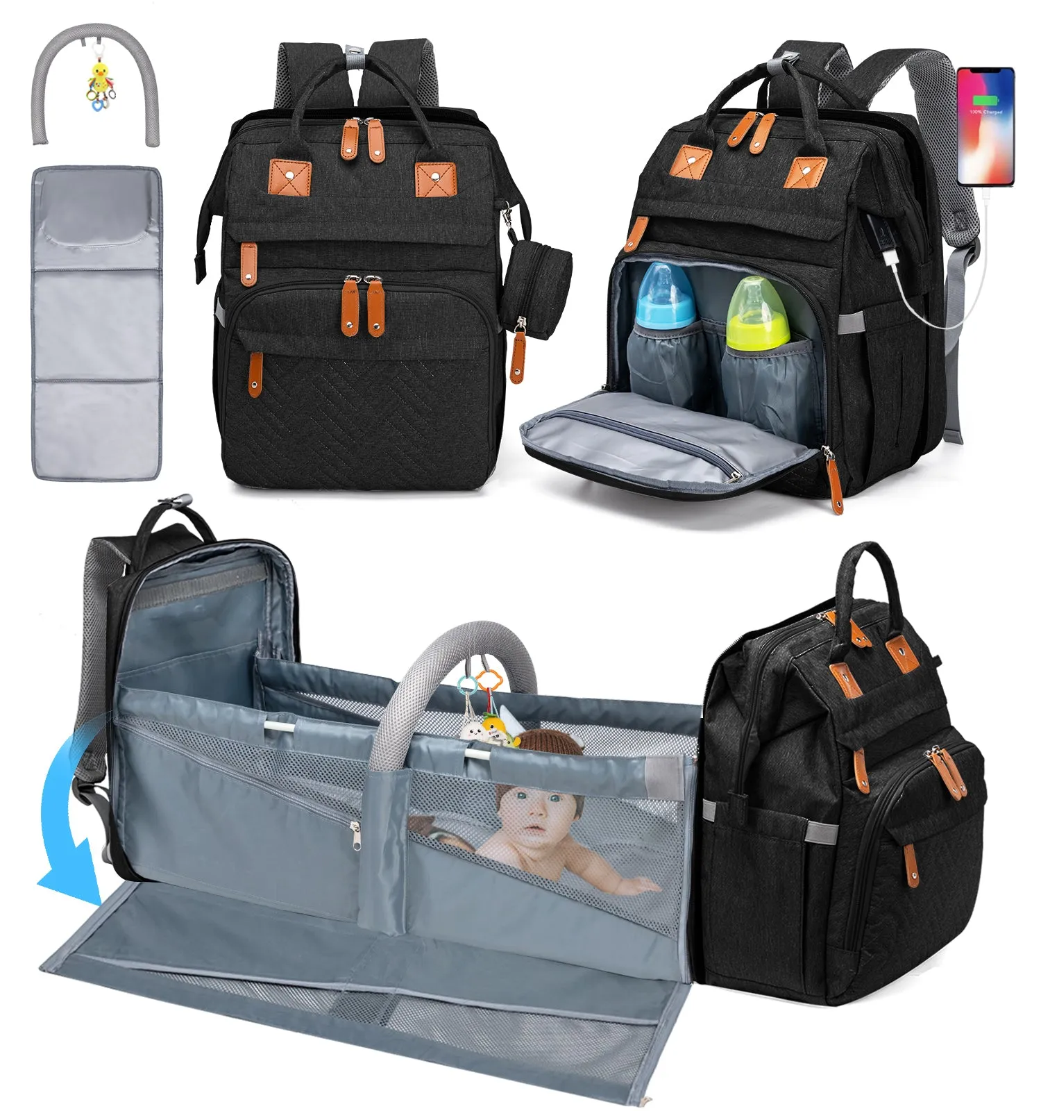 Large Mommy Backpack Diaper Bags turns into a Changing Bed MMB-2s