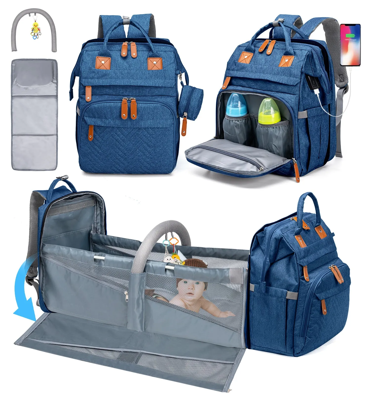 Large Mommy Backpack Diaper Bags turns into a Changing Bed MMB-2s