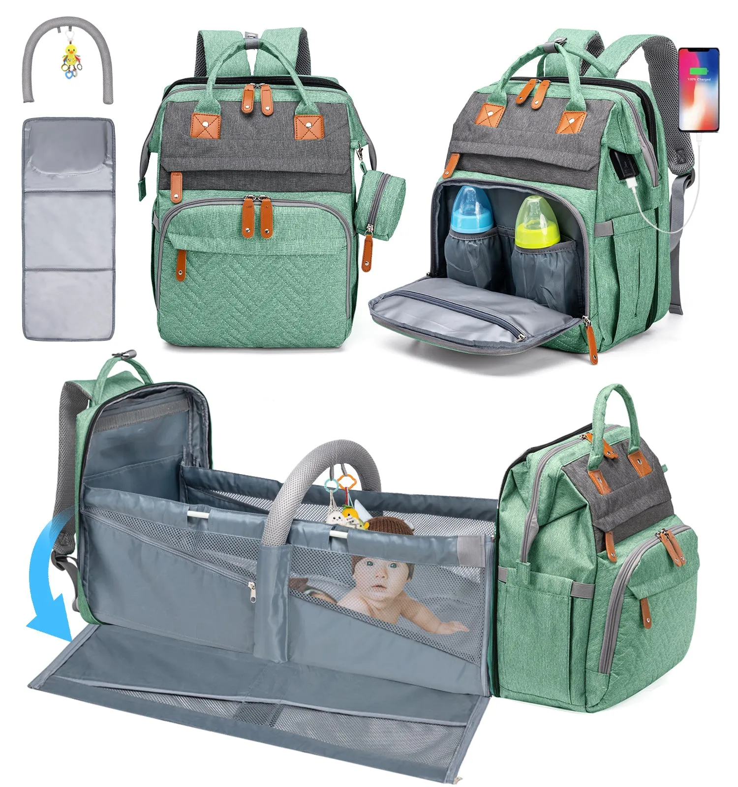 Large Mommy Backpack Diaper Bags turns into a Changing Bed MMB-2s