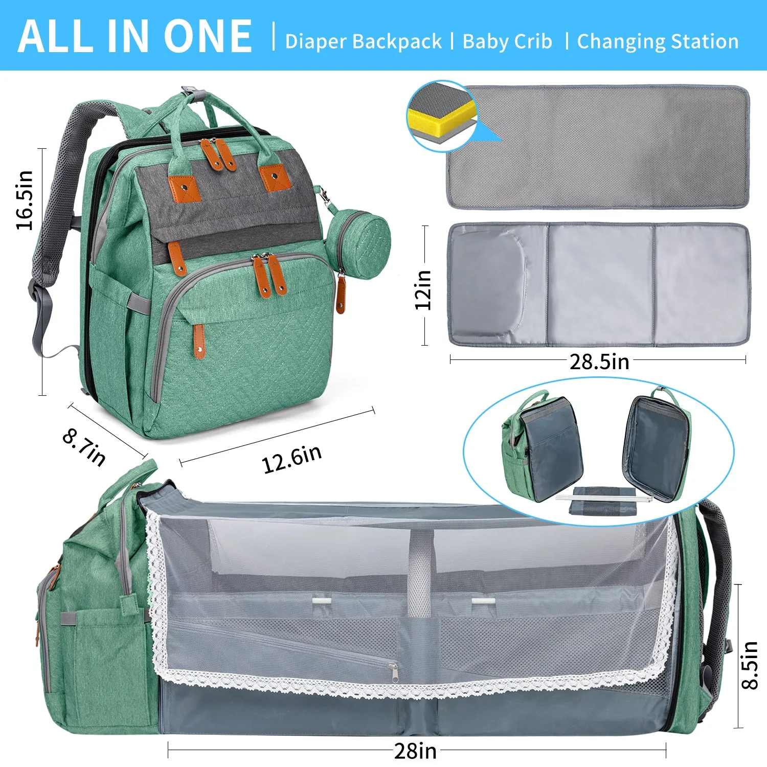 Large Mommy Backpack Diaper Bags turns into a Changing Bed MMB-2s