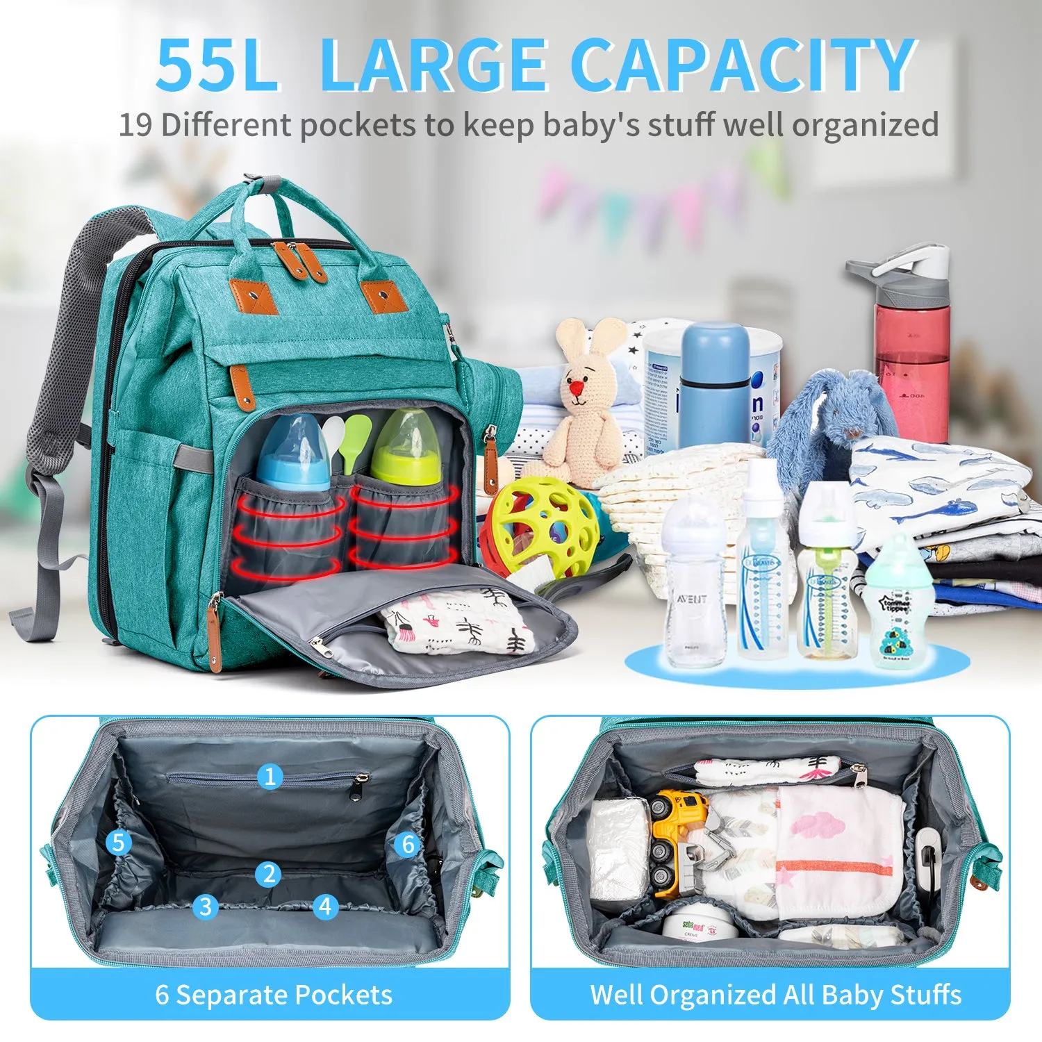 Large Mommy Backpack Diaper Bags turns into a Changing Bed MMB-2s