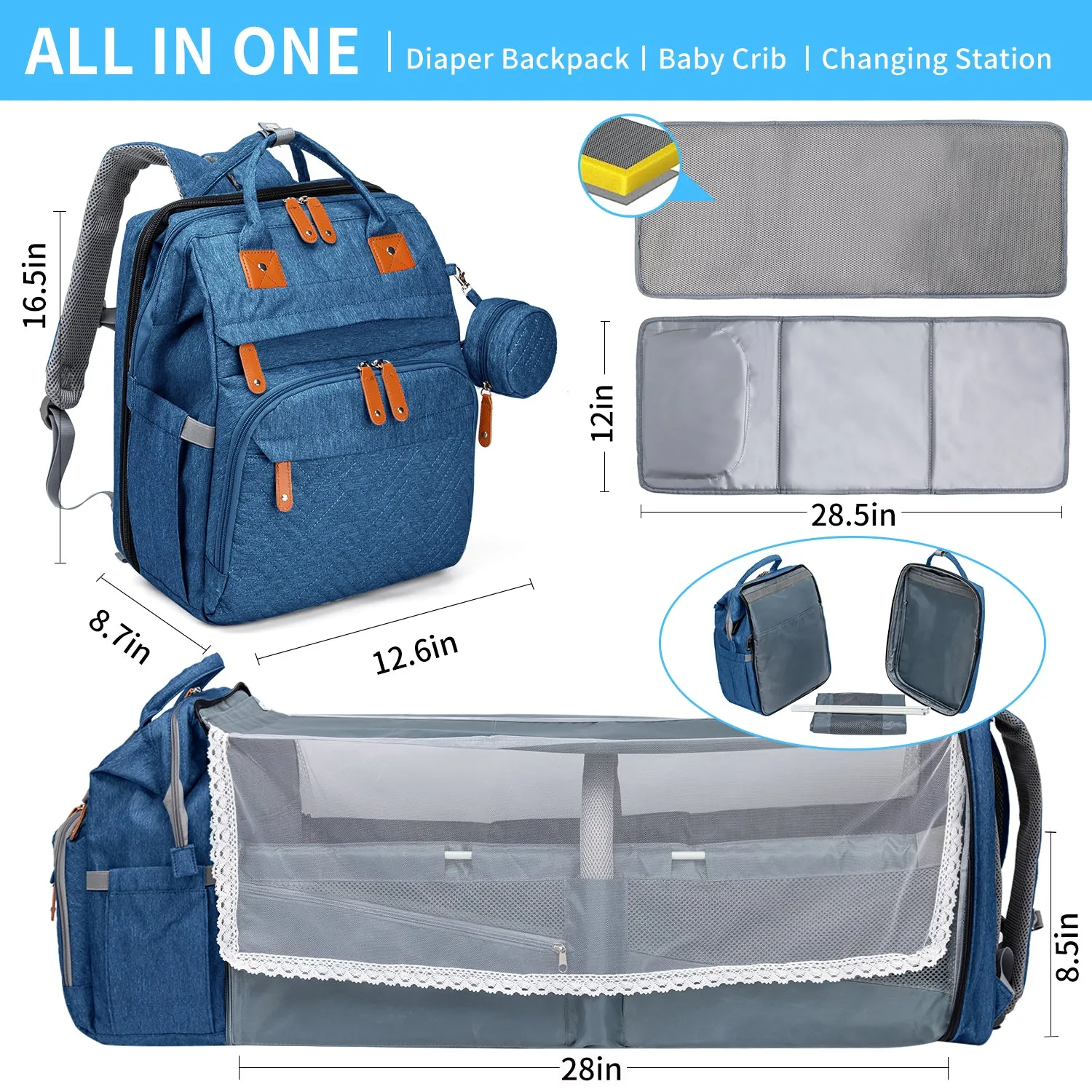 Large Mommy Backpack Diaper Bags turns into a Changing Bed MMB-2s