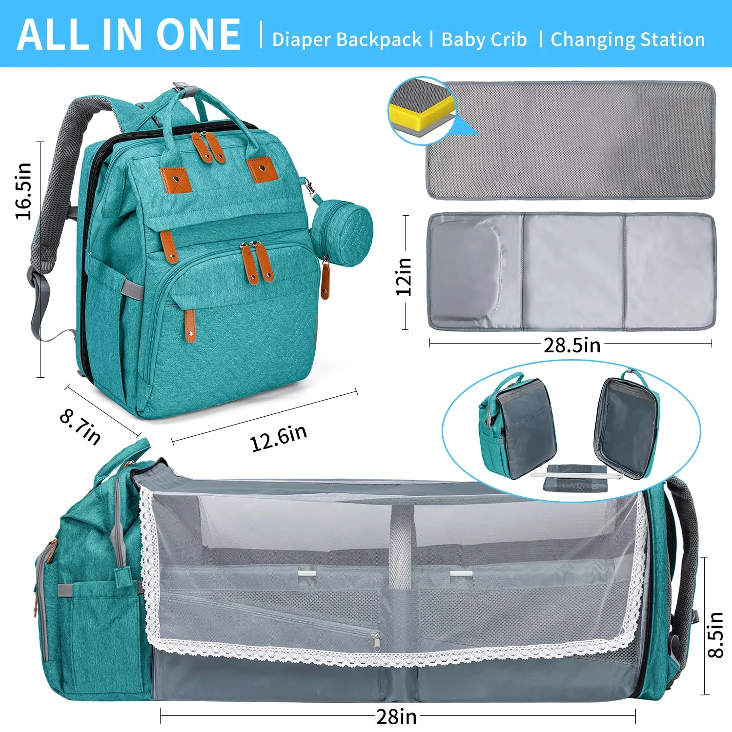 Large Mommy Backpack Diaper Bags turns into a Changing Bed MMB-2s