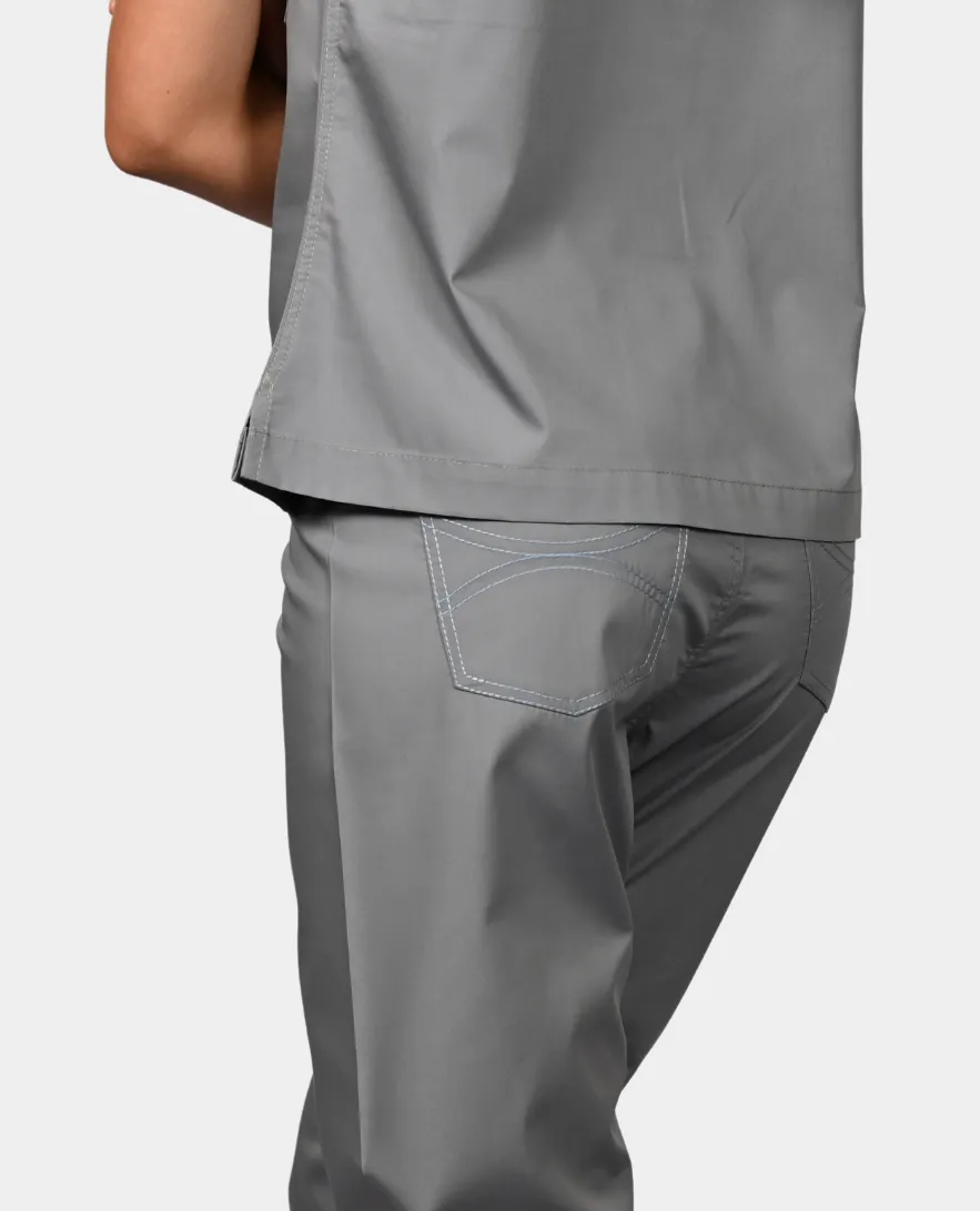 Limited Edition Shelby Scrub Pants - Slate Grey with Metallic Silver and Blue Striped Tie