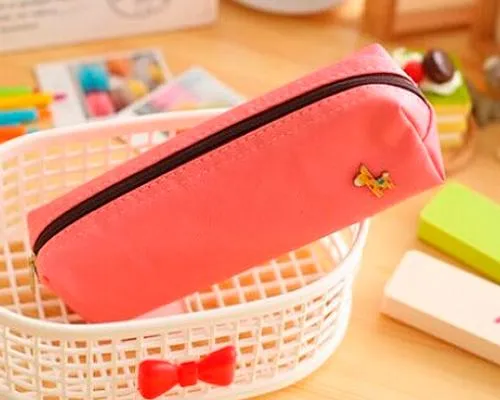 Lovely Deer Candy Color Student Pencil Bag - Pink