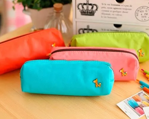 Lovely Deer Candy Color Students Stationery Bag - Blue