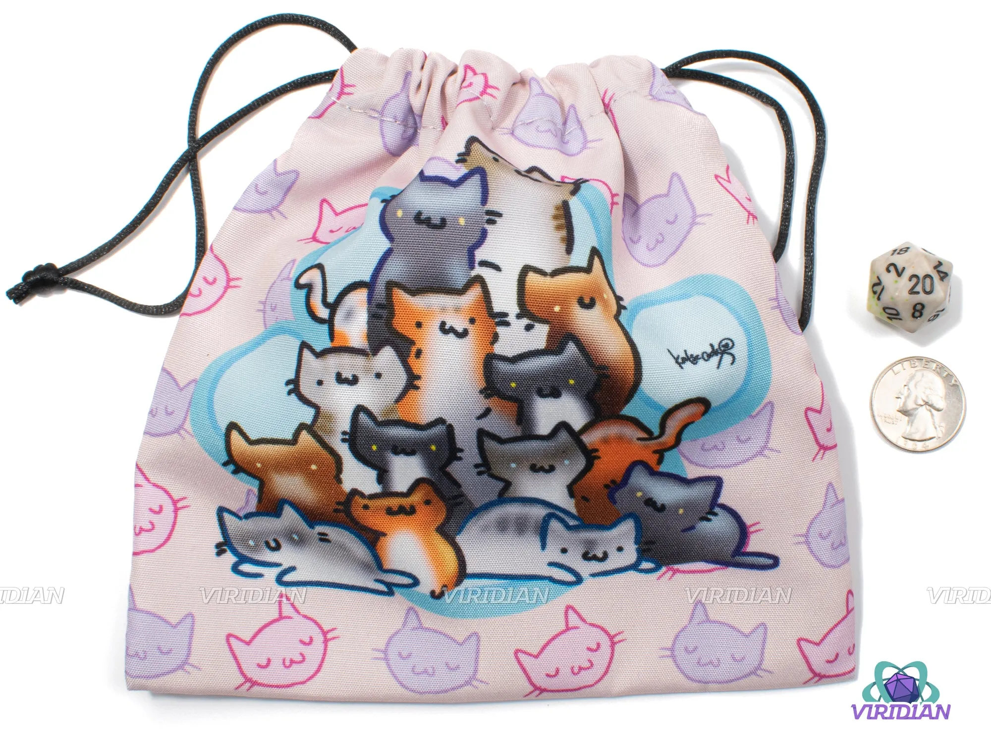 Munchkin Kittens | Cute Cat Themed Pink TTRPG/Storage Large (~150) Dice Bag | Steve Jackson Games