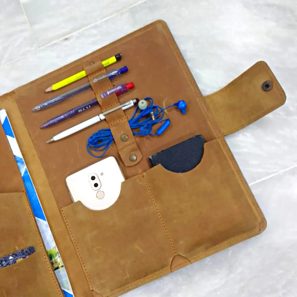 Mustard Leather Organizer - IPAD/Macbook 12 inch - Notebook - Mobile & Accessories