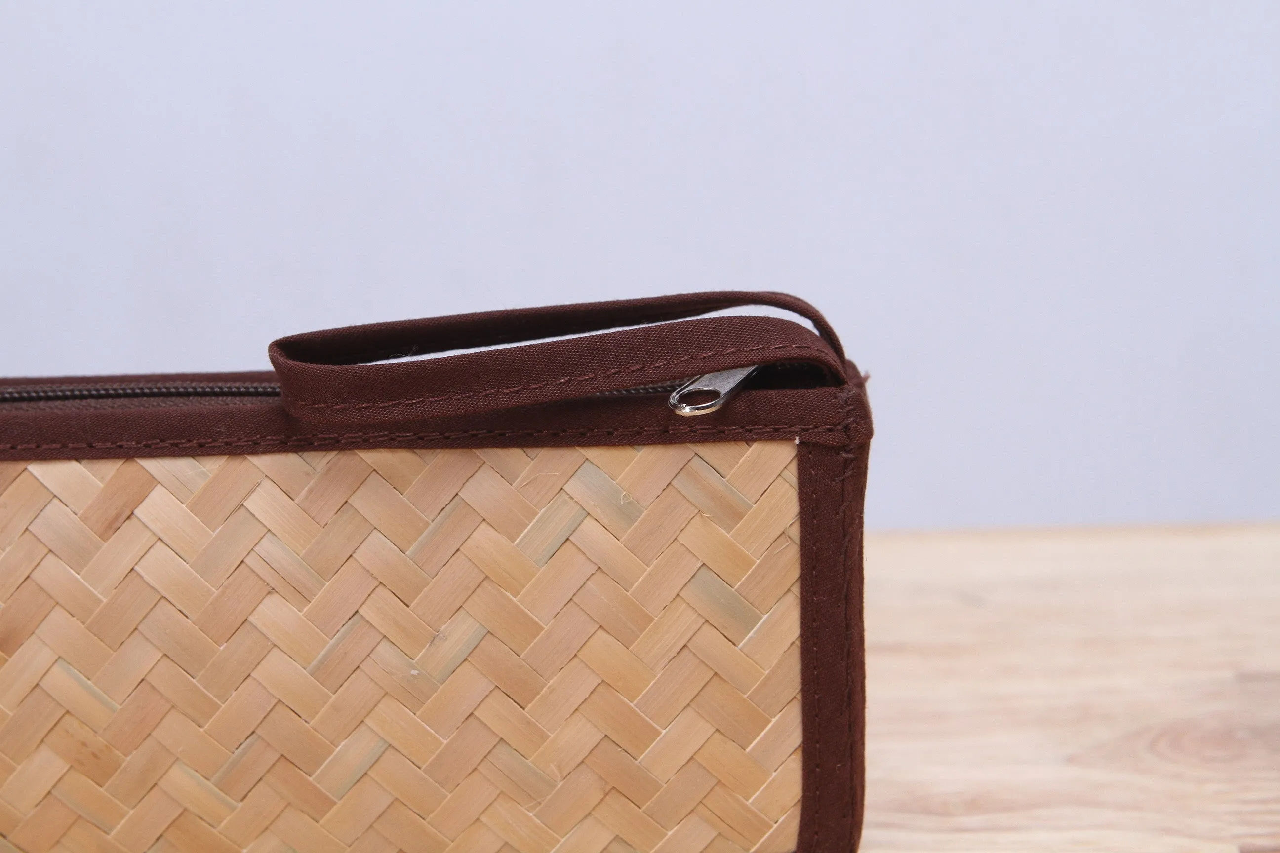 Nattira - Reed Woven Pencil Bag (Brown)