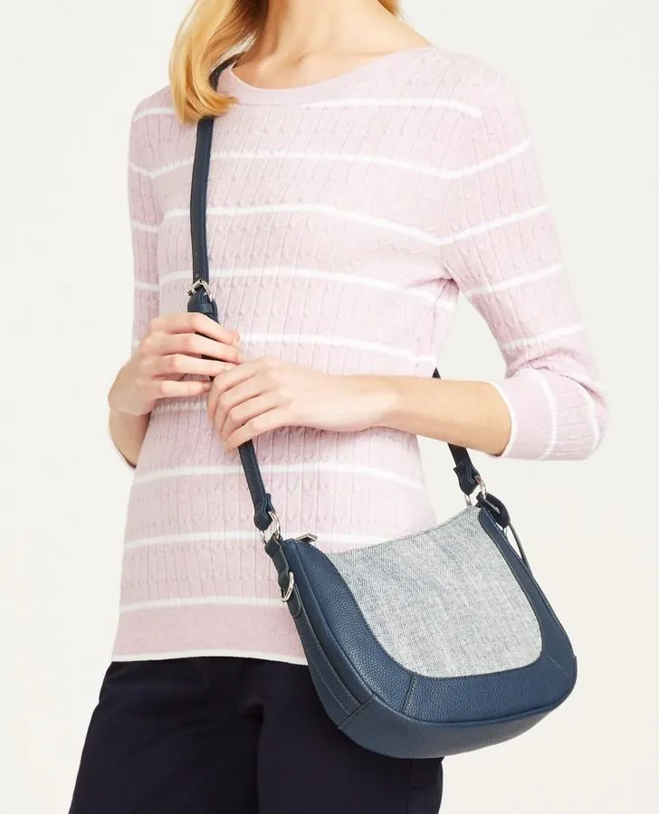 Navy Canvas Trim Scoop Cross Body Bag