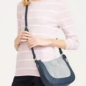 Navy Canvas Trim Scoop Cross Body Bag