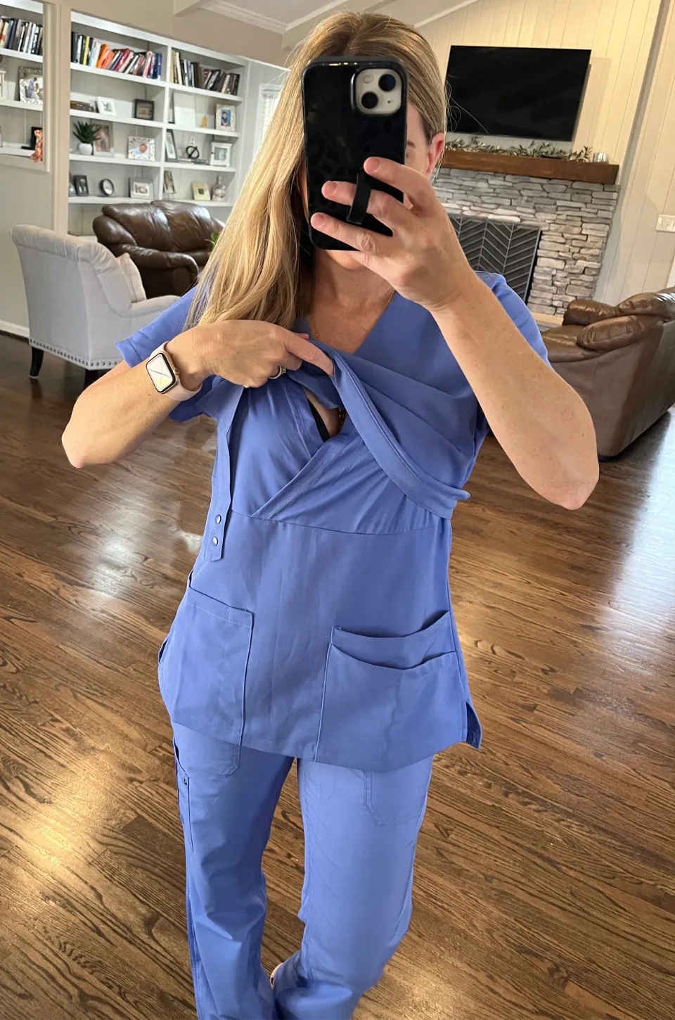 Nursing Scrubs Top For Breastfeeding - Ceil Blue