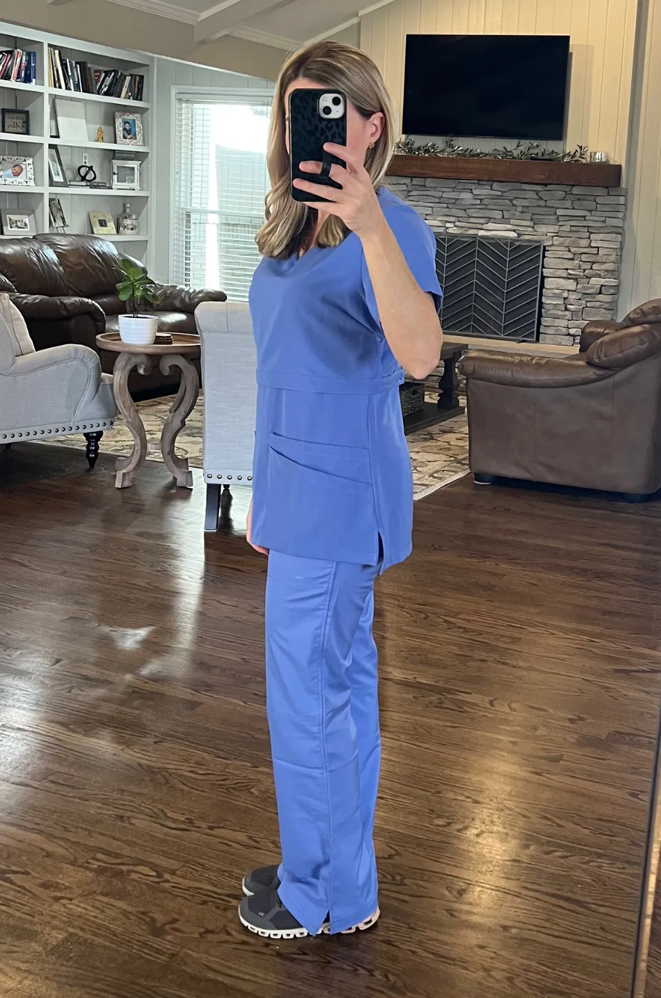 Nursing Scrubs Top For Breastfeeding - Ceil Blue