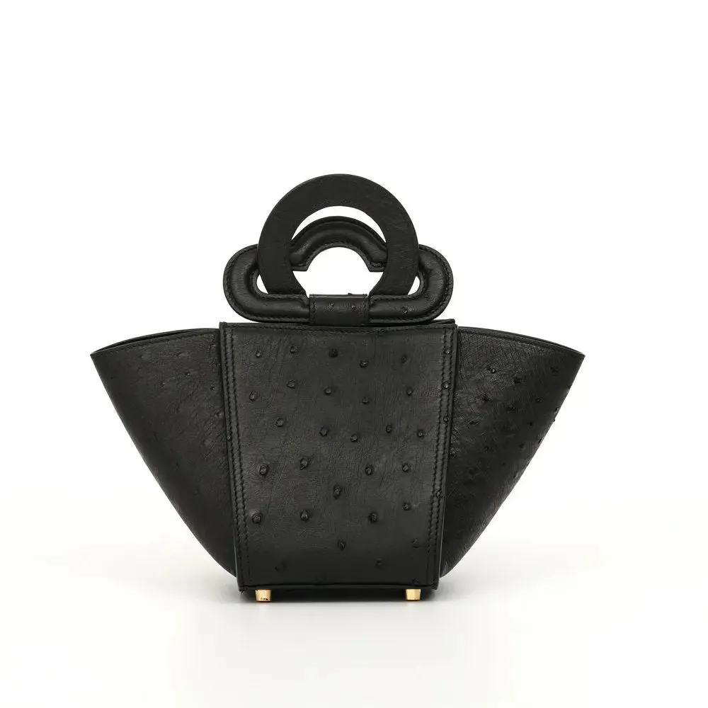 Nyla Black Ostrich Leather Bag