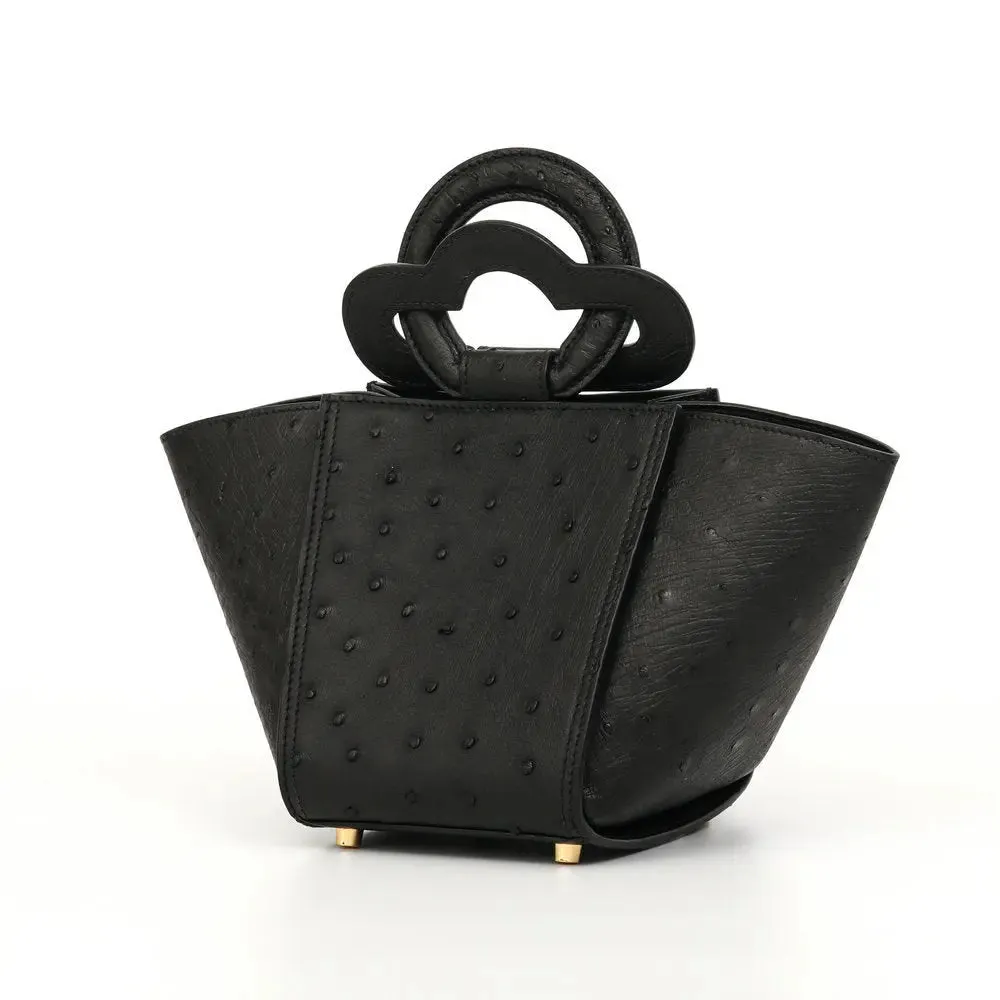 Nyla Black Ostrich Leather Bag