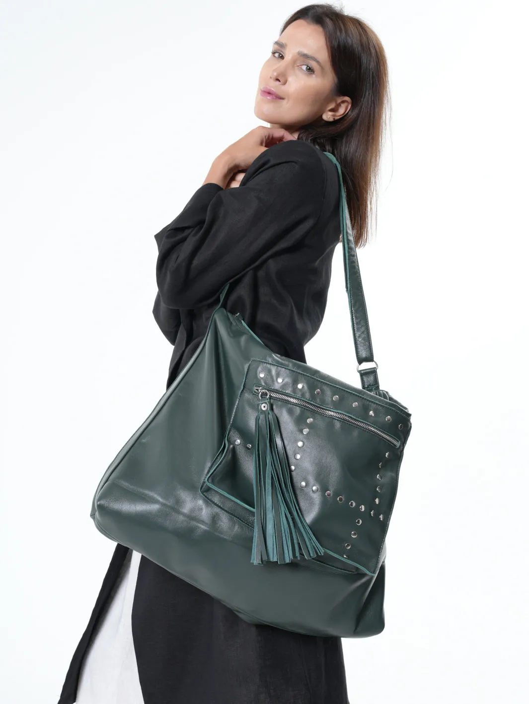 Oversized Slouchy Tote Bag In Green