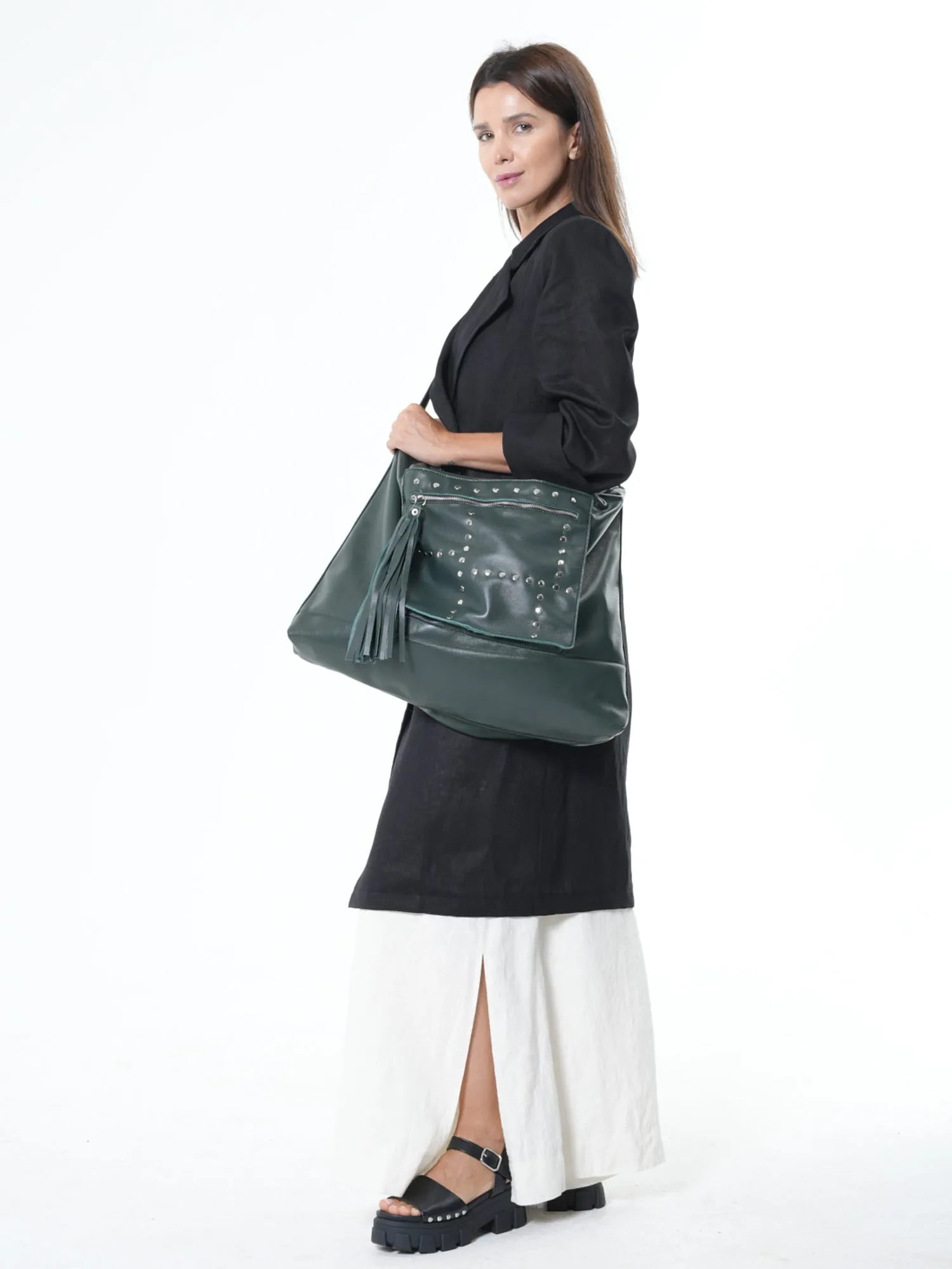 Oversized Slouchy Tote Bag In Green