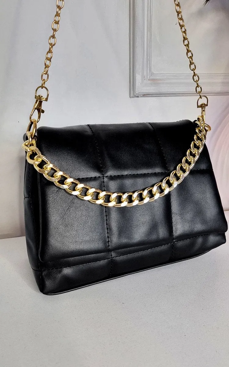 Padded Faux Leather Handbag with Chain Detail