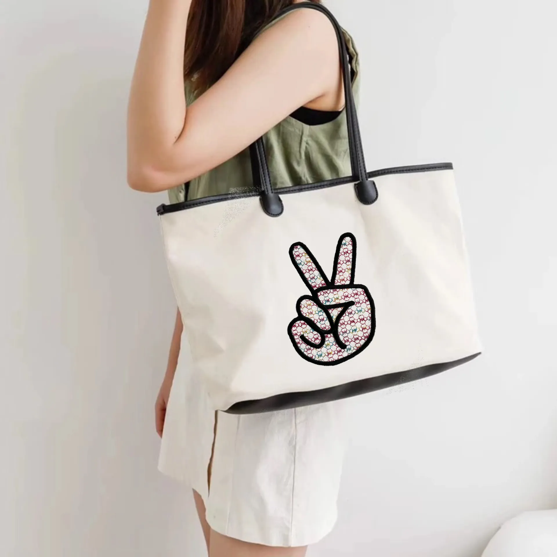 Peace Embroidered Cotton Canvas Tote. Choice of 5 different bags