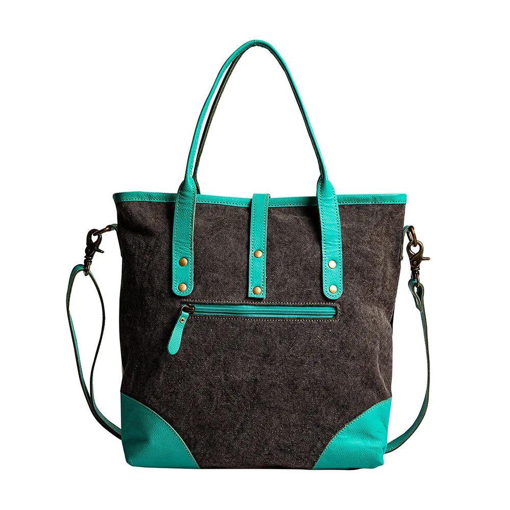 Pecos Pointe Canvas & Hairon Bag In Turquoise