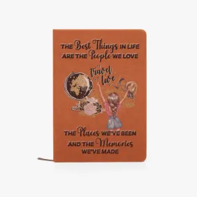 Personalised PU Leather Travel Journal Notebook, Girl with Globe, The best things