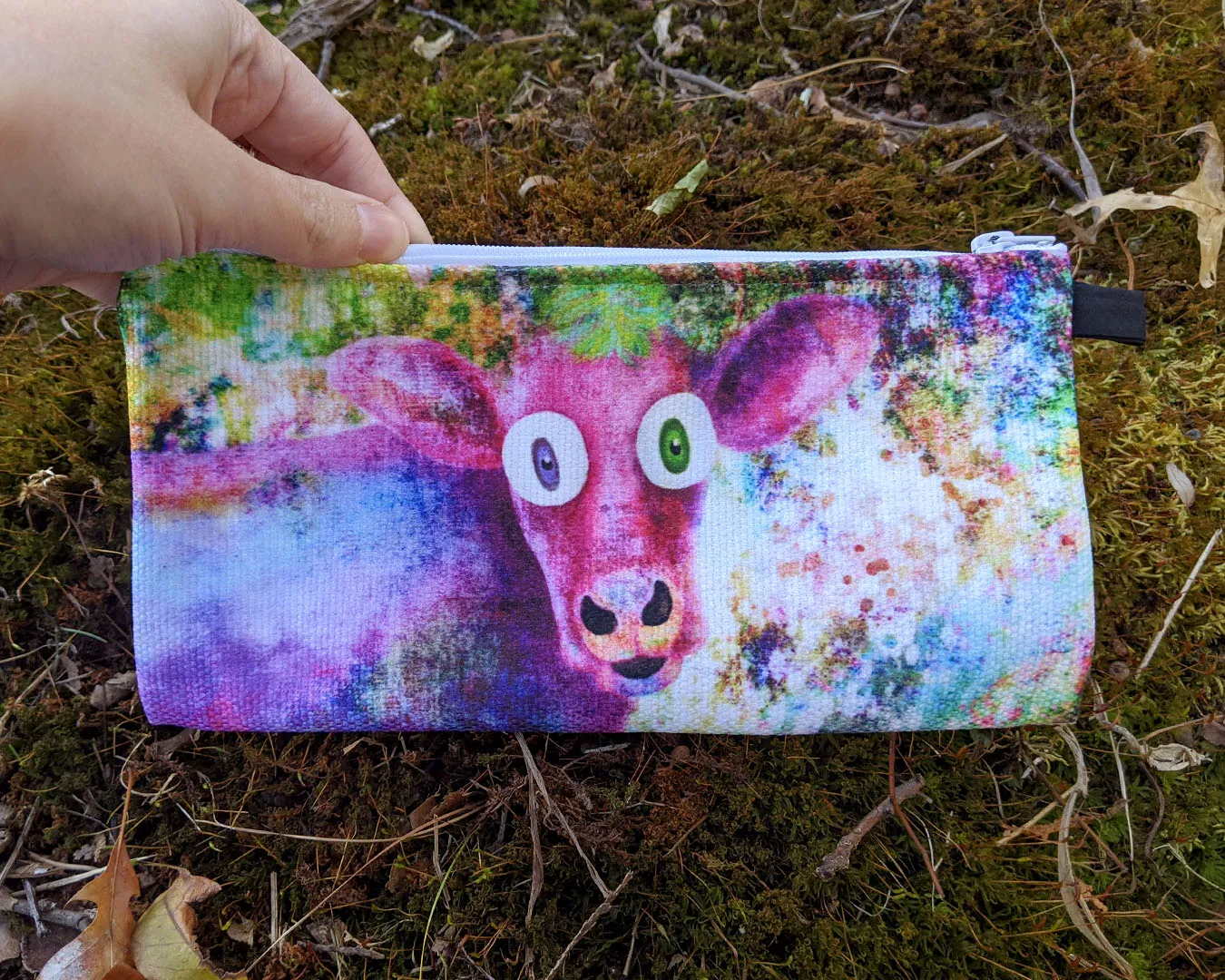 "Cowpassionate Living - Pink Cow Vintage Pop" Small Zipper Pouch - Pencil Case - Vegan Makeup Bag