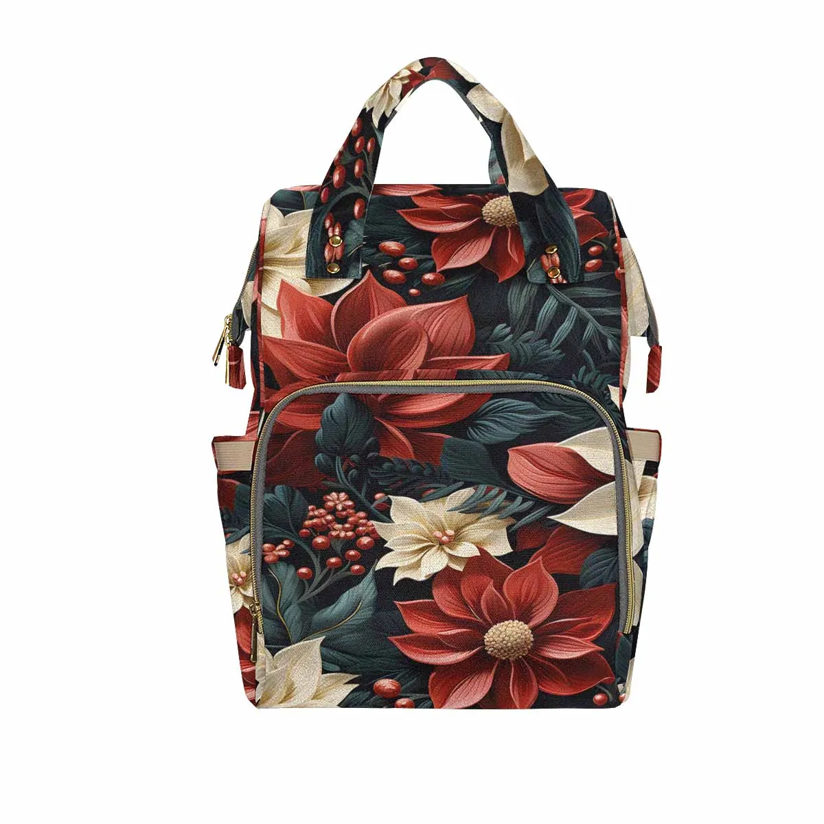 Red Poinsettia Diaper Bag Backpack