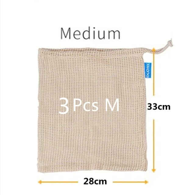 Reusable Eco Friendly Cotton Mesh Produce Bags for Vegetables & Fruit - Washable Storage Bags