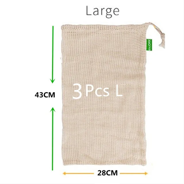 Reusable Eco Friendly Cotton Mesh Produce Bags for Vegetables & Fruit - Washable Storage Bags