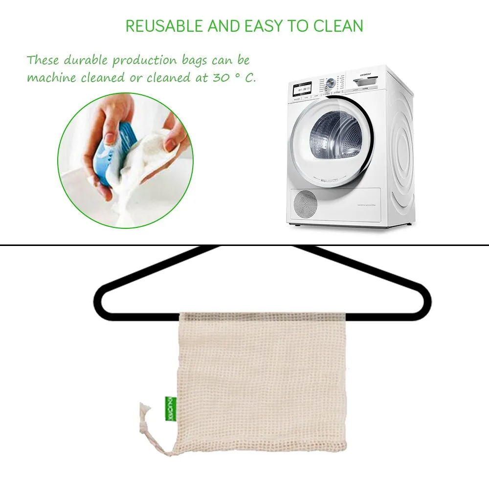 Reusable Eco Friendly Cotton Mesh Produce Bags for Vegetables & Fruit - Washable Storage Bags