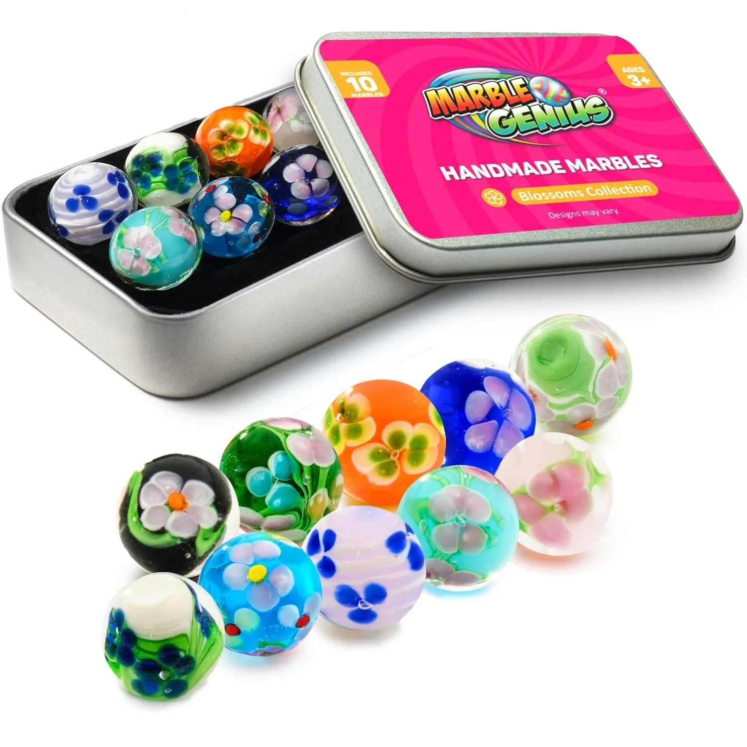 Set of 10 Handmade Marbles - Blossoms