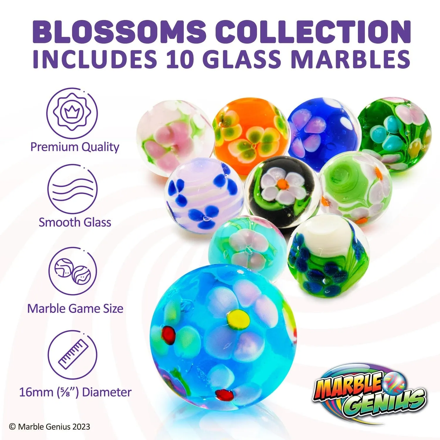 Set of 10 Handmade Marbles - Blossoms