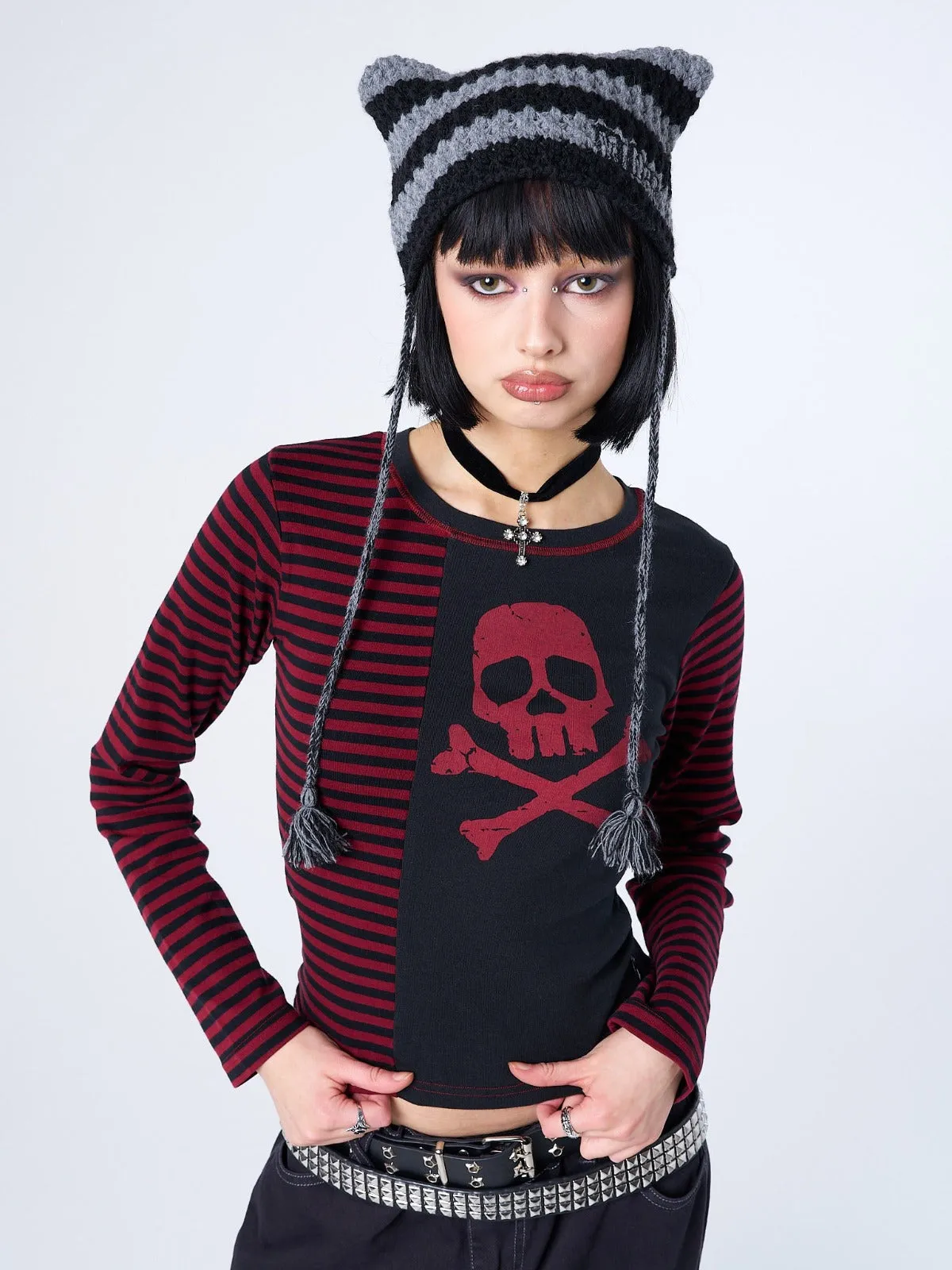 Skull Red Striped Top