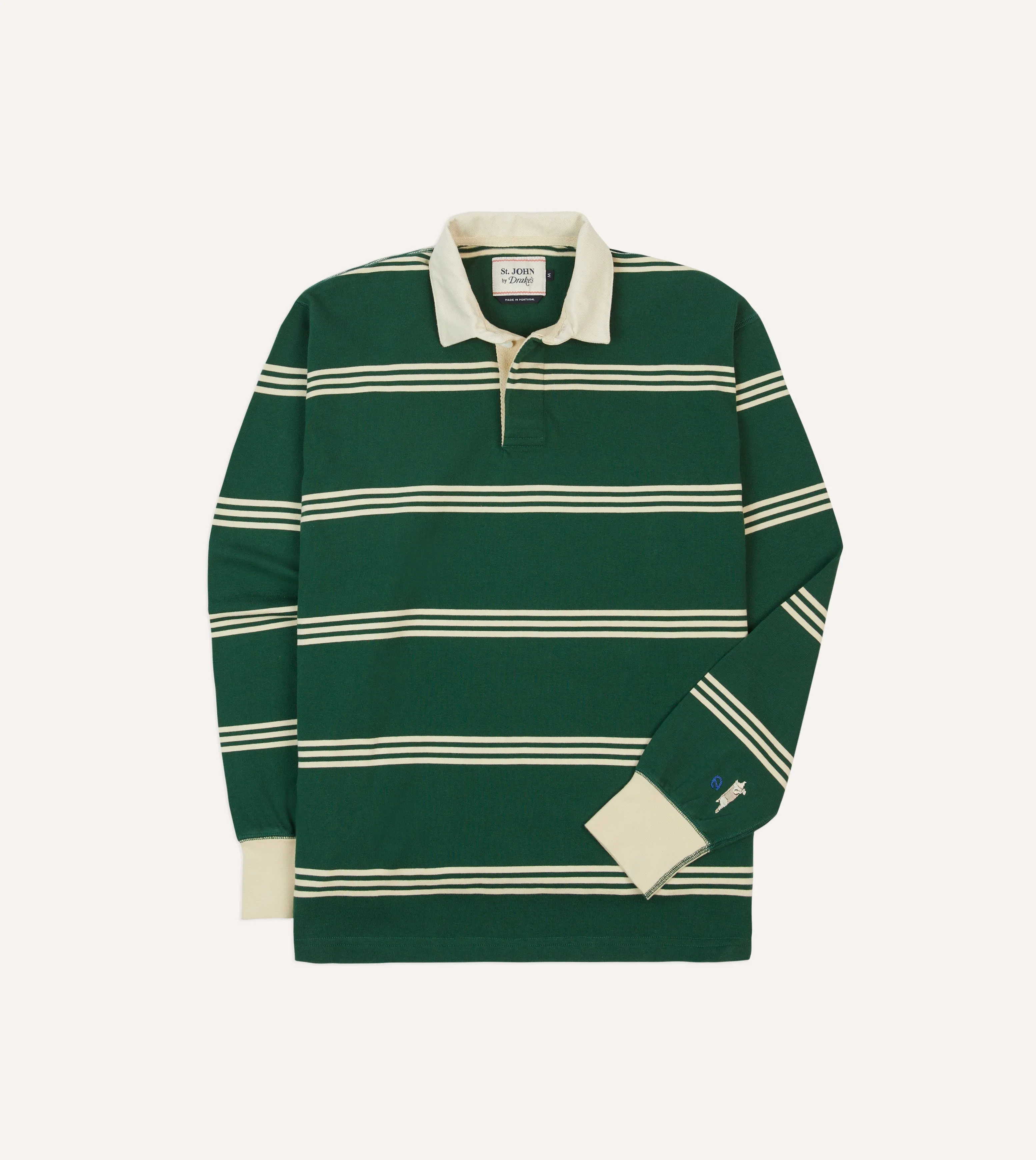 St. JOHN by Drake's Green Stripe Cotton Rugby Shirt