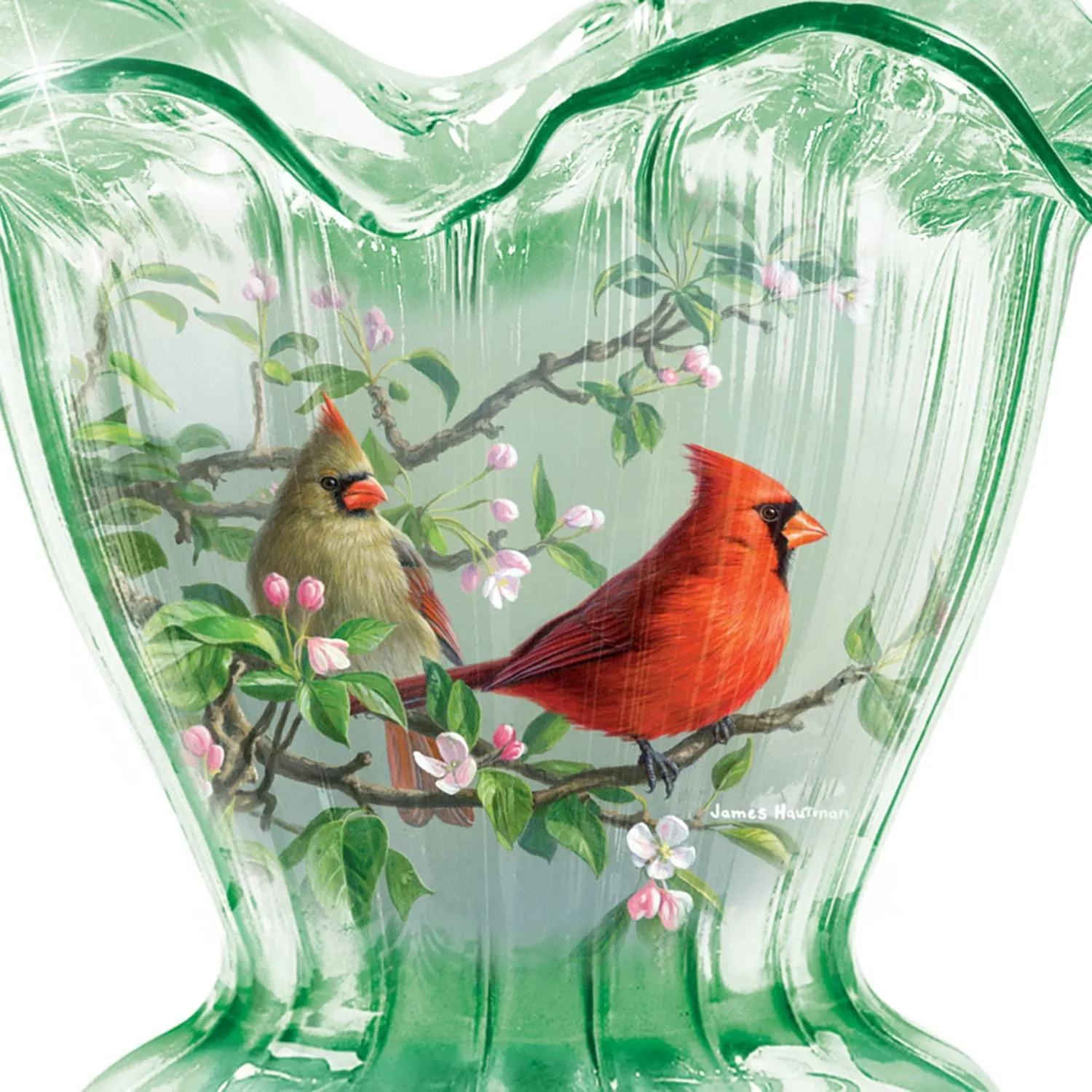 The Bradford Exchange Cardinal Serenade Issue #1 Hand-Blown Art Glass Bowl by James Hautman  7.25-inches