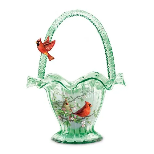 The Bradford Exchange Cardinal Serenade Issue #1 Hand-Blown Art Glass Bowl by James Hautman  7.25-inches