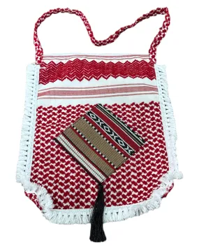 The Red & White Keffiyeh Handbag with Traditional Embroidery & Tarboosh 2 – A Tapestry of Heritage and Style