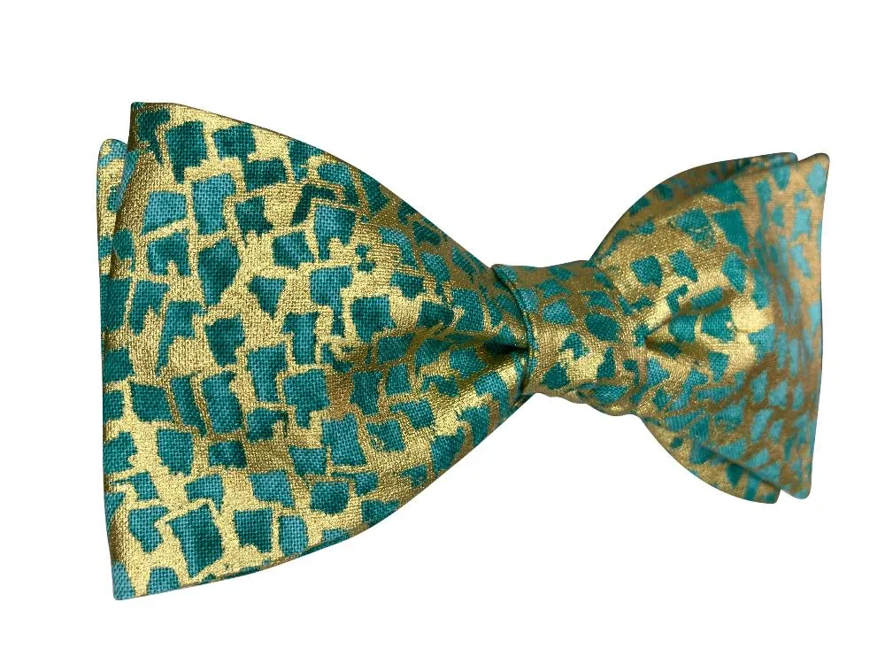 Turquoise & Metallic Gold Bow Tie