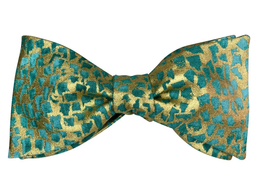 Turquoise & Metallic Gold Bow Tie