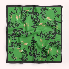 Under Water - Green silk scarf with little pink fish