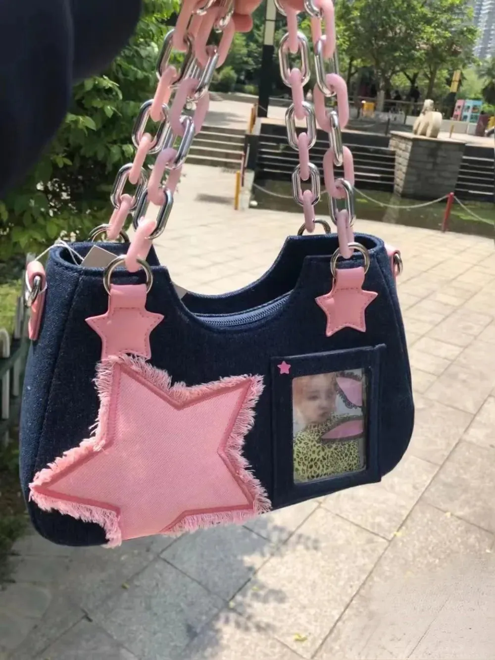 Uniwim Getadme Y2K Vintage Korean Fashion Shoulder Underarm Harajuku Star Tote Denim Bag Chain Ladies Bags Zip Purses Bagutte Handbags Women