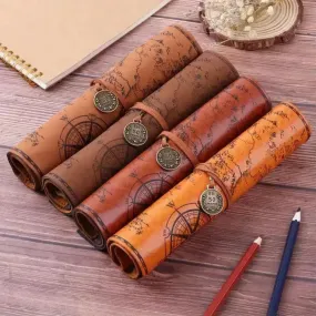 Vintage Treasure Map Leather Pencil Roll