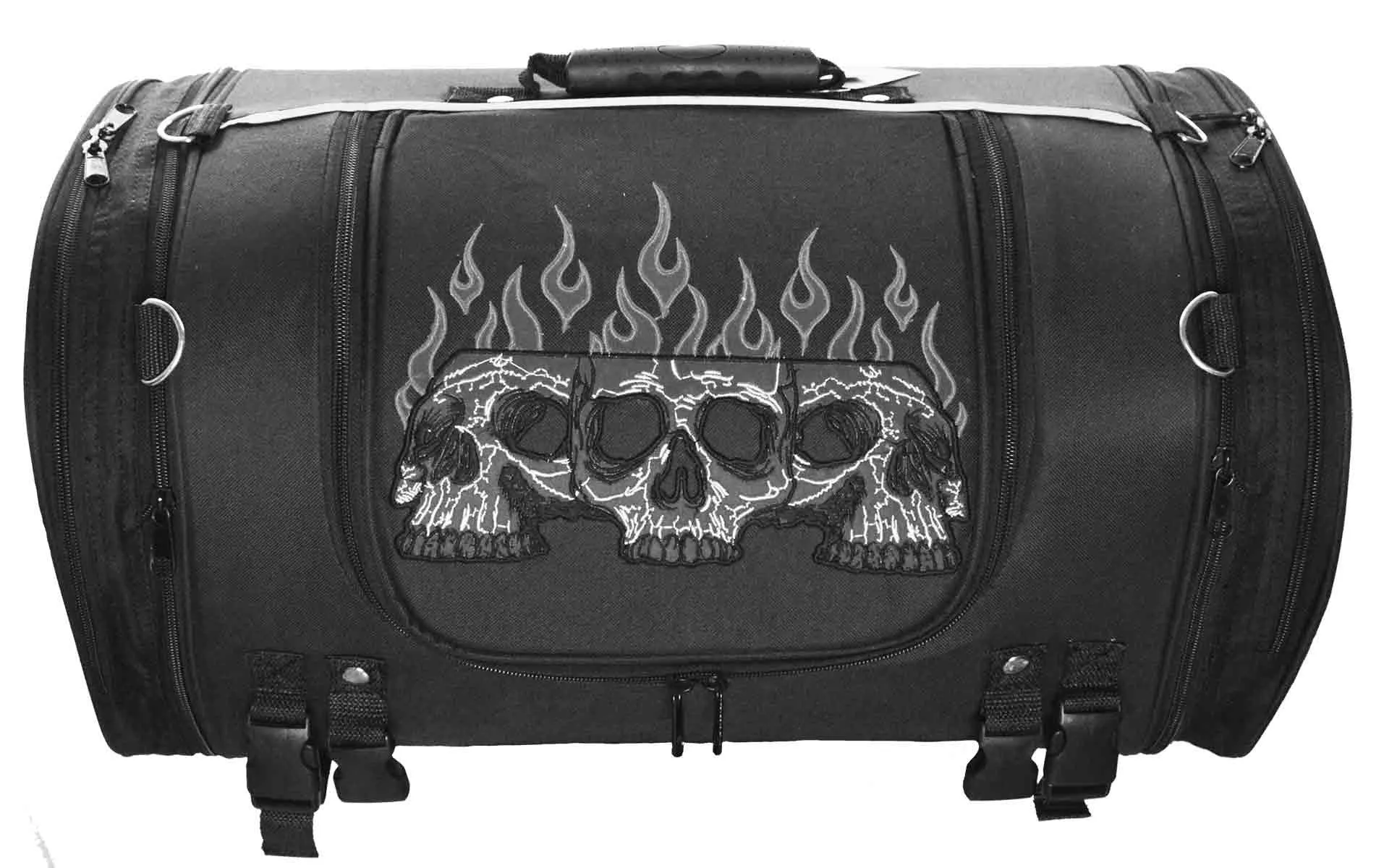 VS364 Vance Textile Trunk Bag w/Expandable Sides & Reflective Skull w/Colored Flame Embroidery