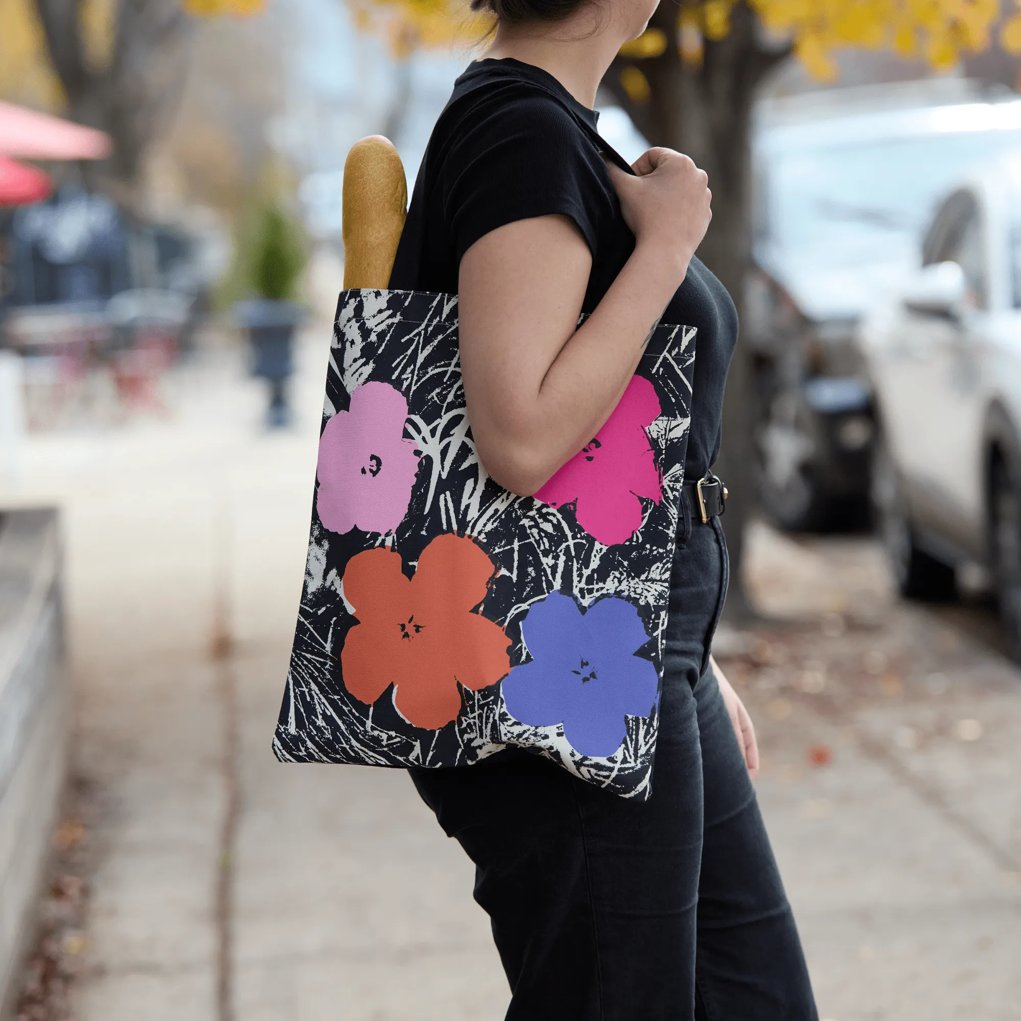 Warhol Flowers Canvas Tote Bag - Pink