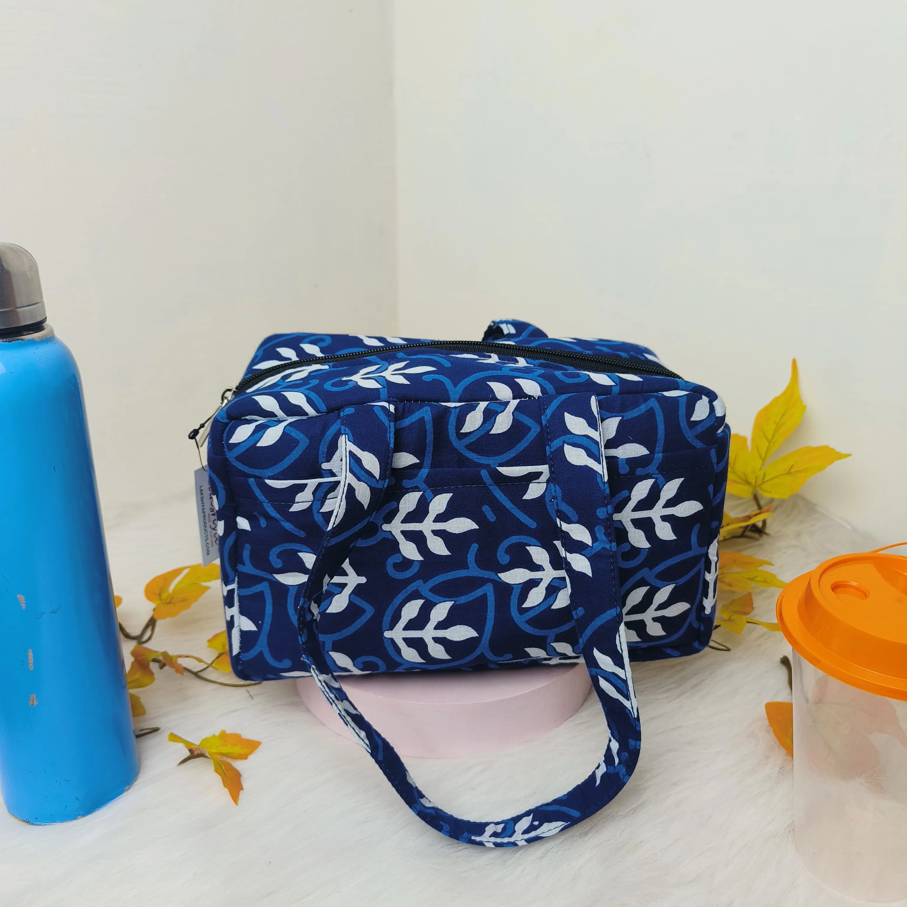 Water Proof Mini Lunch Bag Intense Blue with White Clover Leaf Prints