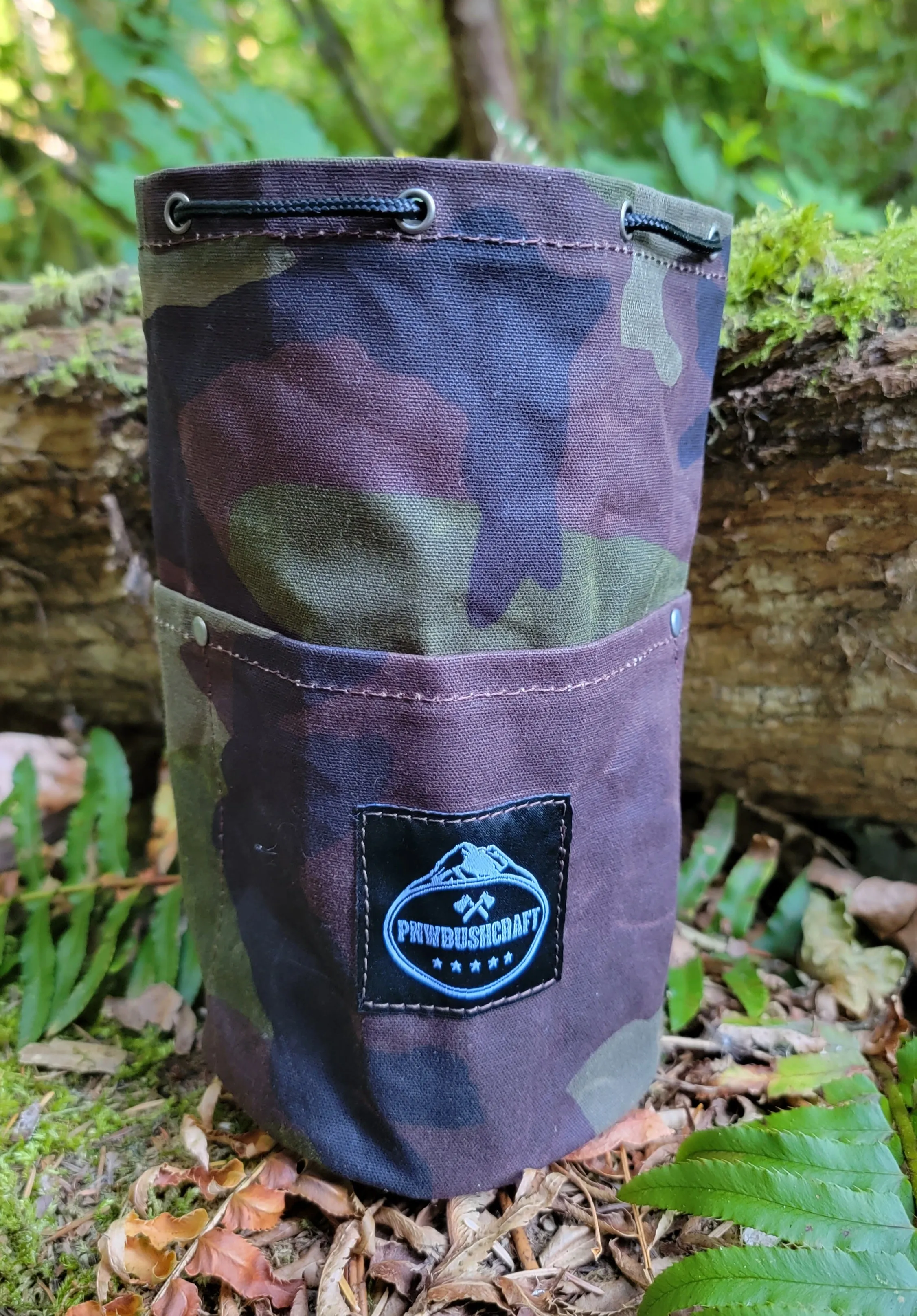 Woodland Camo Cedar Bucket Bag with Outside pockets Available in 5 sizes Perfect for Organizing Your Kit